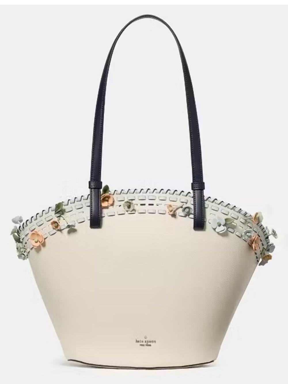 Kate Spade Cream Floral-Trim Tote with Black Straps
